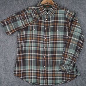 Flyshacker Flannel Shirt Womens M‎ Green Brown Plaid Pearl Snap Western Cotton